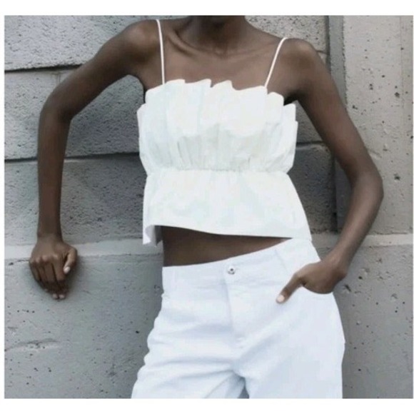 Zara Tops - Zara Gathered Poplin Top White Size XL NWOT